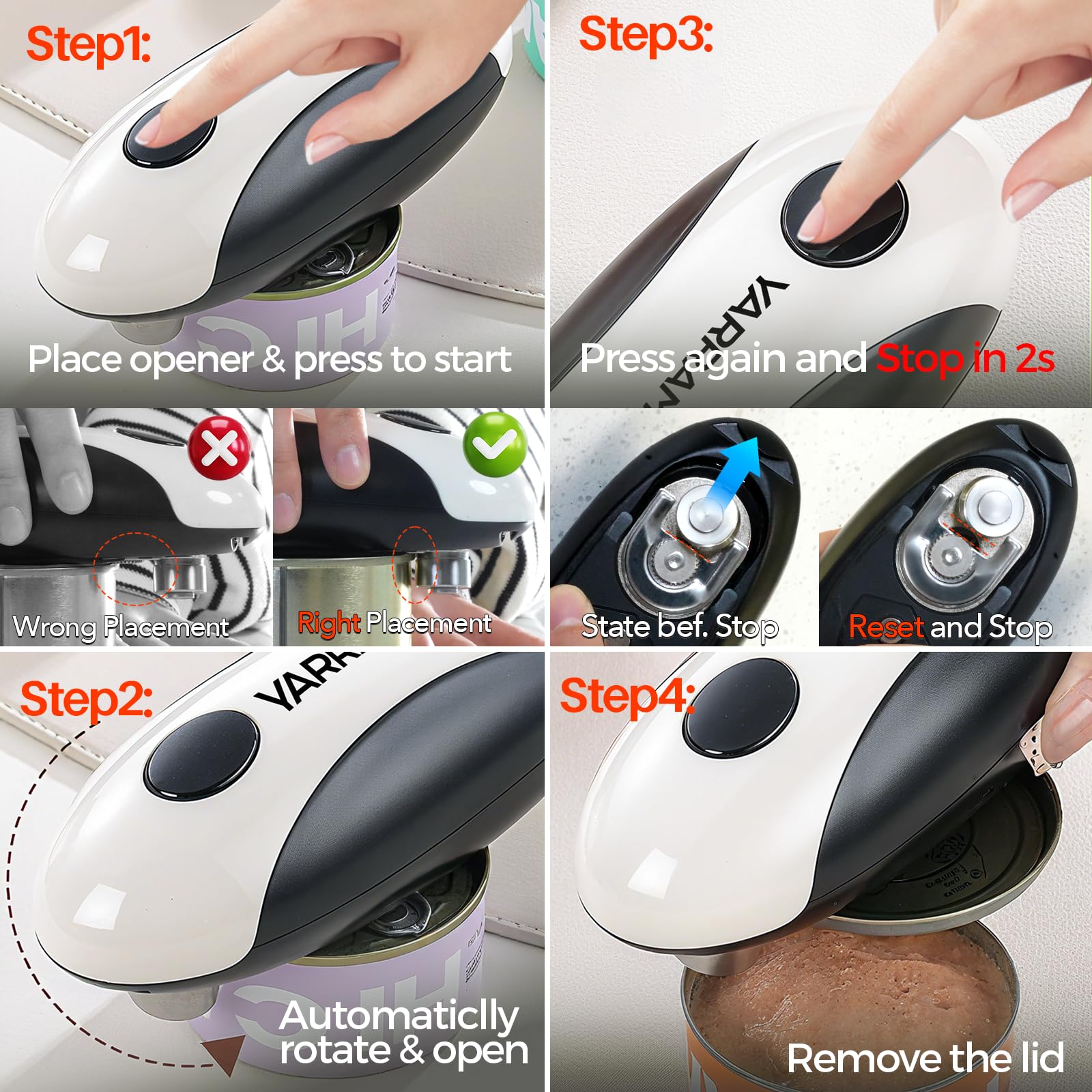 YARRAMATE Electric Can Opener, One Touch Rechargeable Automatic Can Openers for Kitchen Fits All Cans Sizes - Smooth Edge, Hands-Free for Seniors | with Storage Bag, Portable for Travel