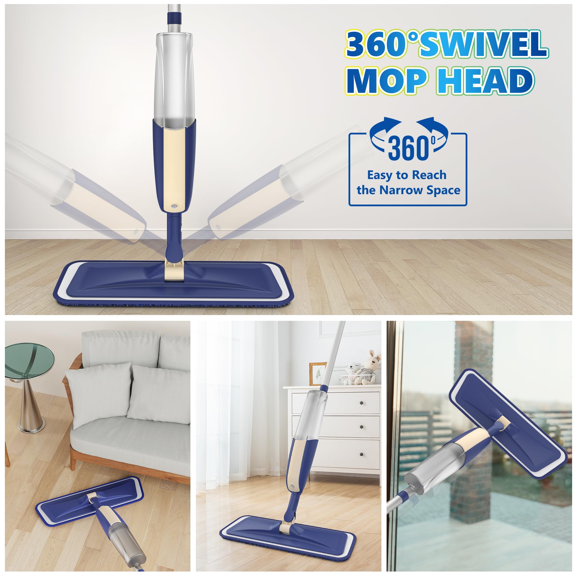 Spray Mops for Hardwood Floor Cleaning: MEXERRIS Wet Mops Dry Dust Mop with 3 Washable Pads for Swiffer Powermop - Flat Mop Home Commercial Mops for Wood Laminate Tile Vinyl Cement Concrete