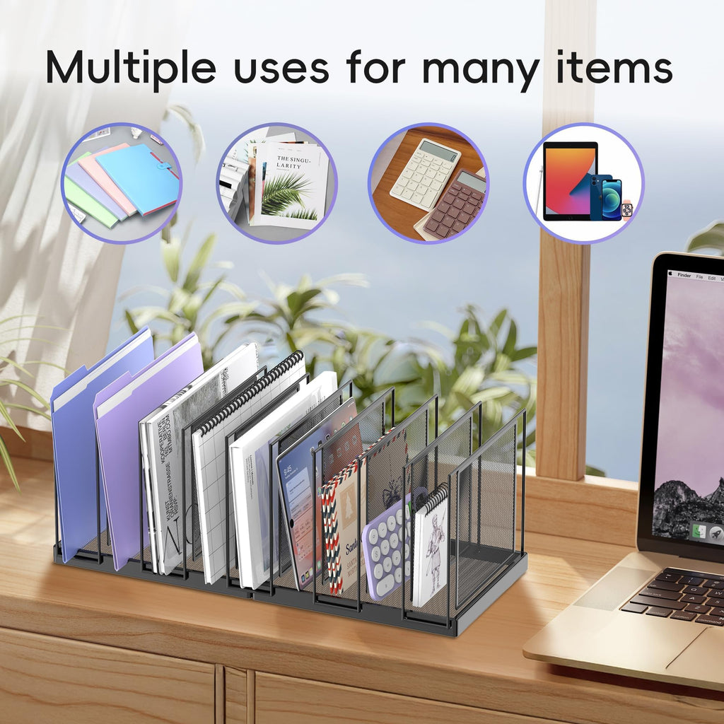 JMHUD 9-Section Desk File Organizer, Vertical File Holder, Mesh Desktop File Folder Metal File Binder Organizer Stand for Office Home Classroom, Black