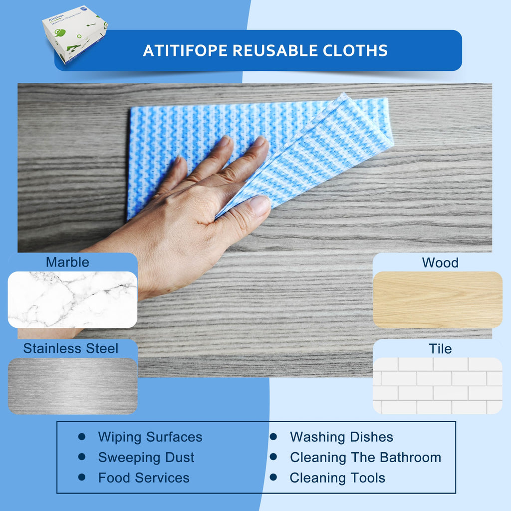 Atitifope Multi-Use Reusable Cloths - Heavy Duty Wipes for Kitchen, Bathroom & Car (50 Count (Pack of 1))