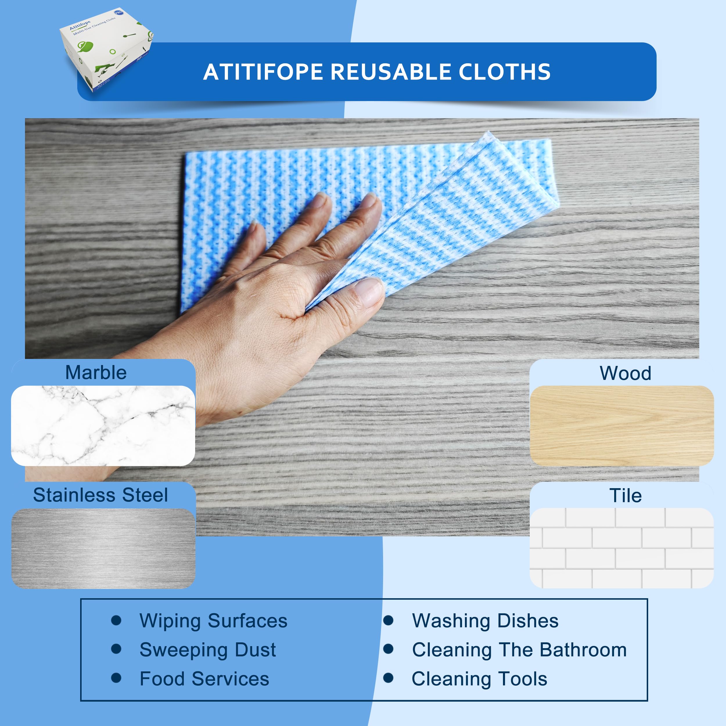 Atitifope Multi-Use Reusable Cloths - Heavy Duty Wipes for Kitchen, Bathroom & Car (50 Count (Pack of 1))