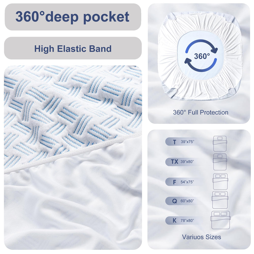ACCURATEX Bamboo Mattress Protector Queen Size-100% Waterproof Breathable&Cooling 3D Air Fabric Mattress Cover -Washable Soft Smooth Noiseless Mattress Pad Cover,16'' Fitted Deep Pocket(60''×80'')