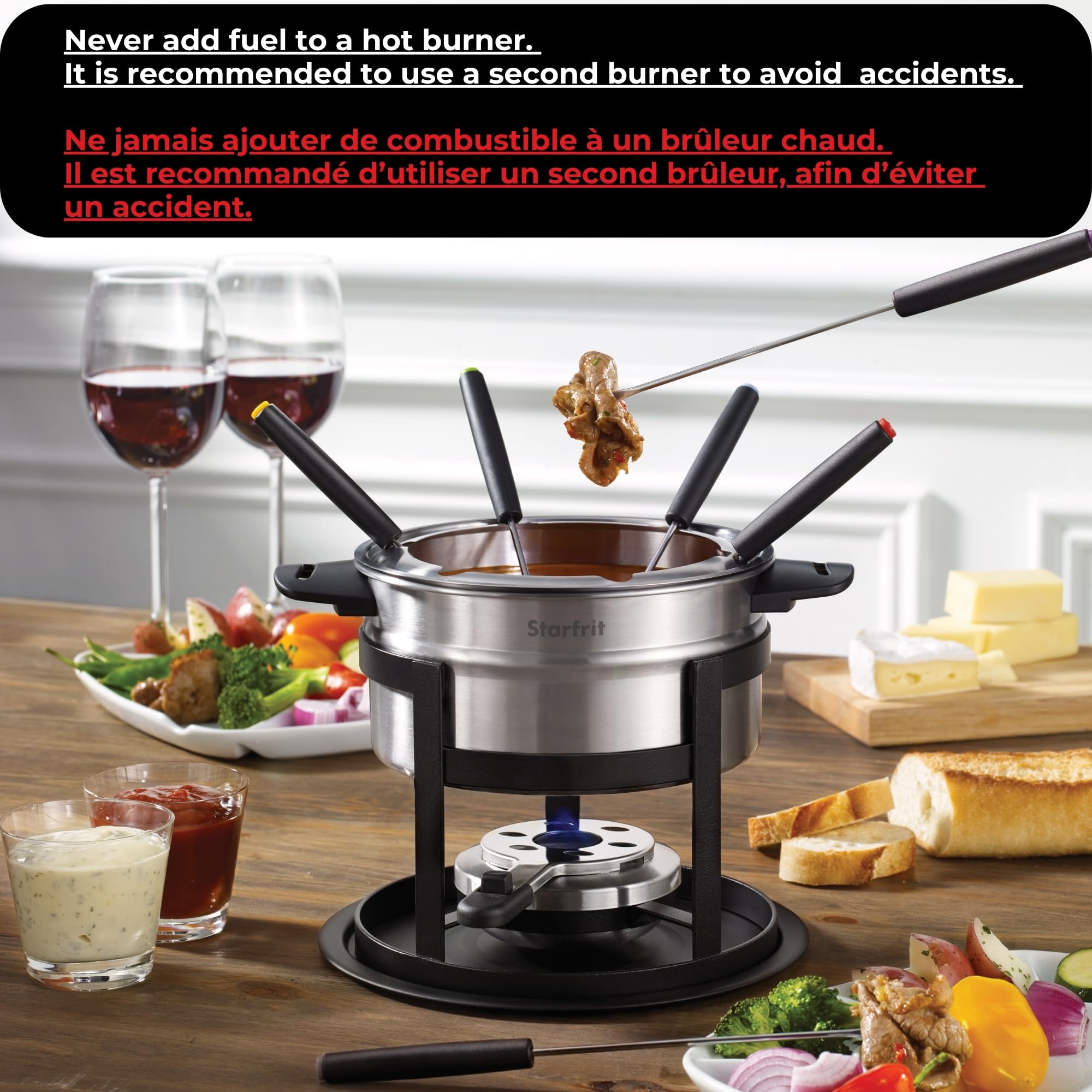 Starfrit Set of 2 Stainless Steel Fondue Adjustable Safety Burner - Stainless Steel