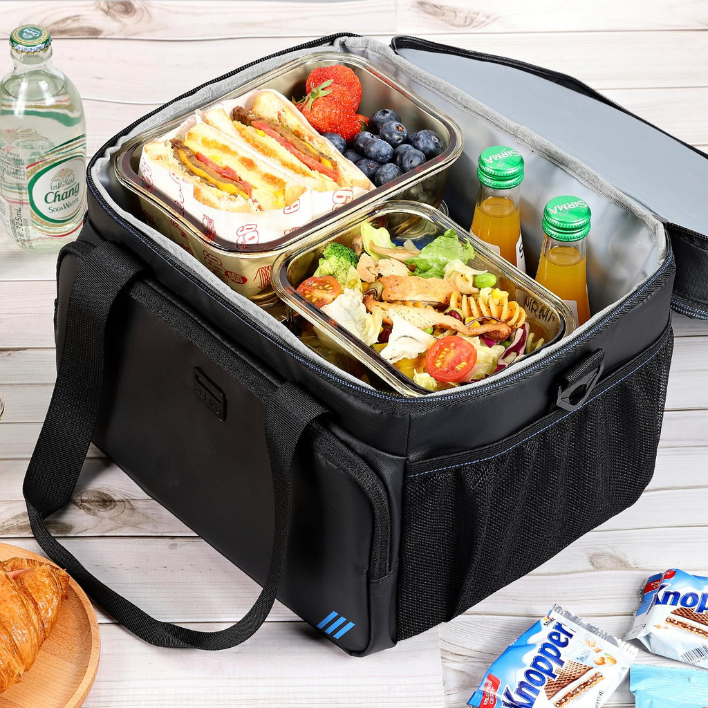 ZEEMO 19L Soft Cooler Bag, Insulated Lunch Box & Ice Chest, Double Leakproof Layers, Waterproof Collapsible Cooler Case for Work & Outdoor Travel, Black