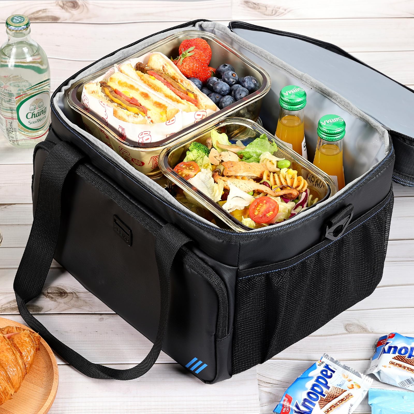 ZEEMO 19L Soft Cooler Bag, Insulated Lunch Box & Ice Chest, Double Leakproof Layers, Waterproof Collapsible Cooler Case for Work & Outdoor Travel, Black
