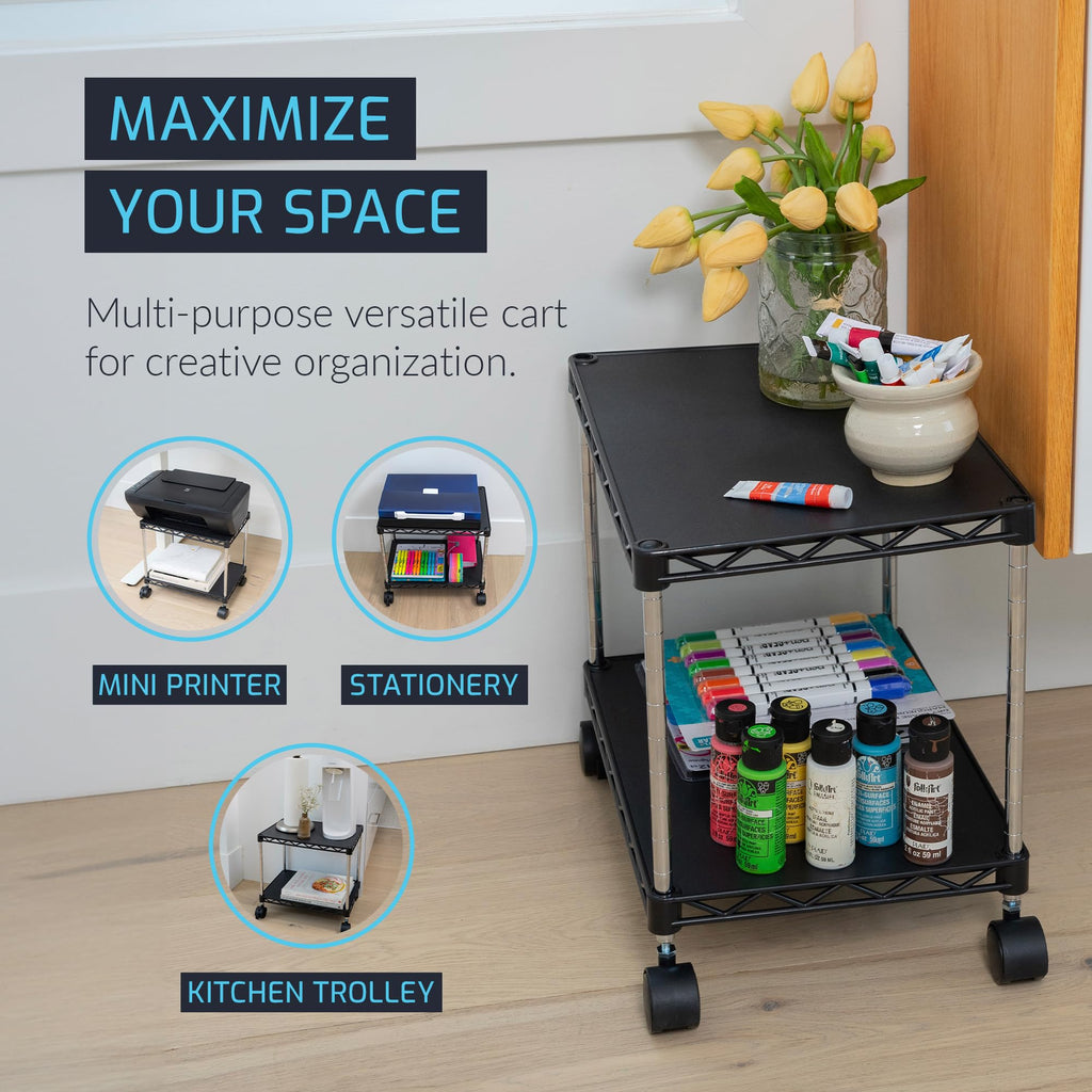 ZBRANDS Under Desk Printer Stand with Storage 15" x 10.6", Printer Cart, Small Printer Stand With Wheels, Small Printer Table For Home Office, Heavy Duty Low Rolling Cart, (Mini, Black)