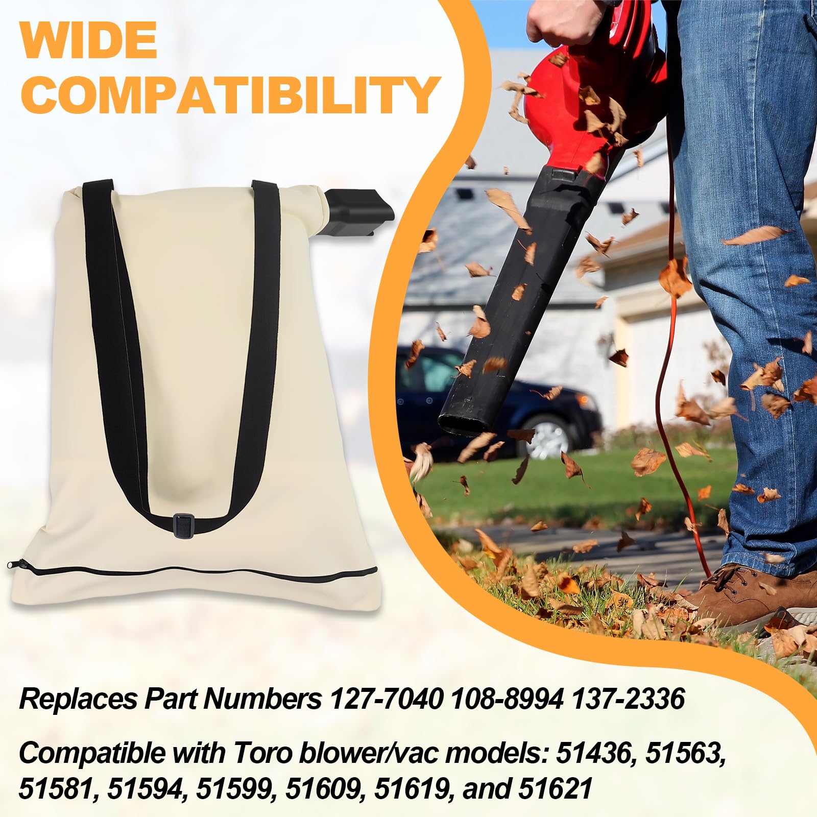 Ketofa 127-7040 Debris Collection Bag Compatible with Toro/Lawn Boy Blowers/Vacs,Leaf Blower Bag Replacement for 51574, 51592, 51593, 51594, 51599, 51609, 51602,51619, 51621