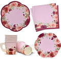 Floral Tea Teacup Party Supplies Set 24 7" Flower Shaped Paper Plates 24 5" Scalloped Saucer Plate 24 7 Oz Tea Cup with Handle 48 Lunch Napkin for Disposable Spring Bridal Baby Shower Wedding Birthday