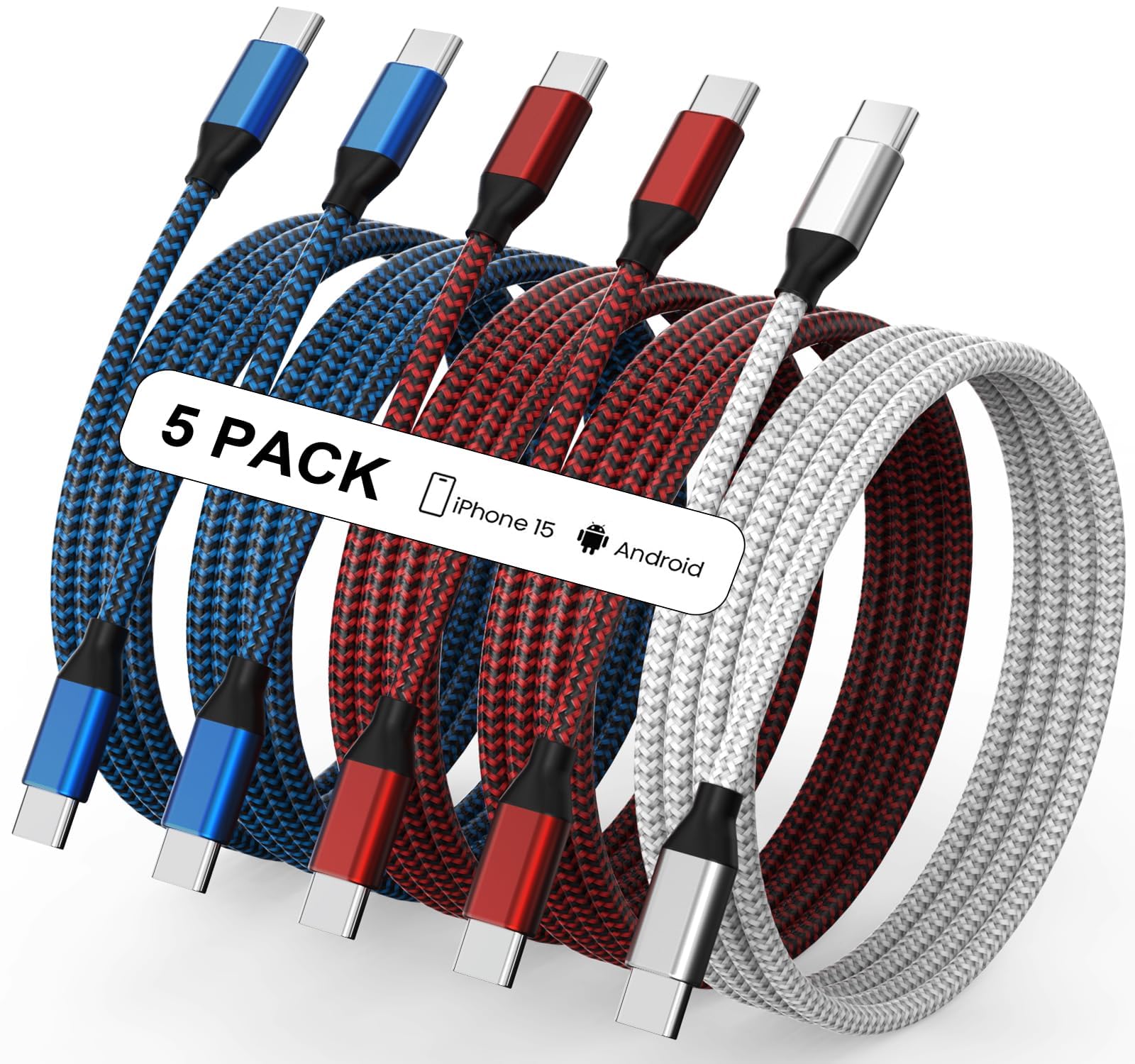 USB C to USB C Cable Nylon Braided 60W 3/3/6/6/10 FT USB Type C Fast Charging Cable for iPhone 17/17 Pro Max/Air/16/16 Plus/16 Pro Max/15/15 Plus, Mac-Book, iPad, Samsung S25/S24/23