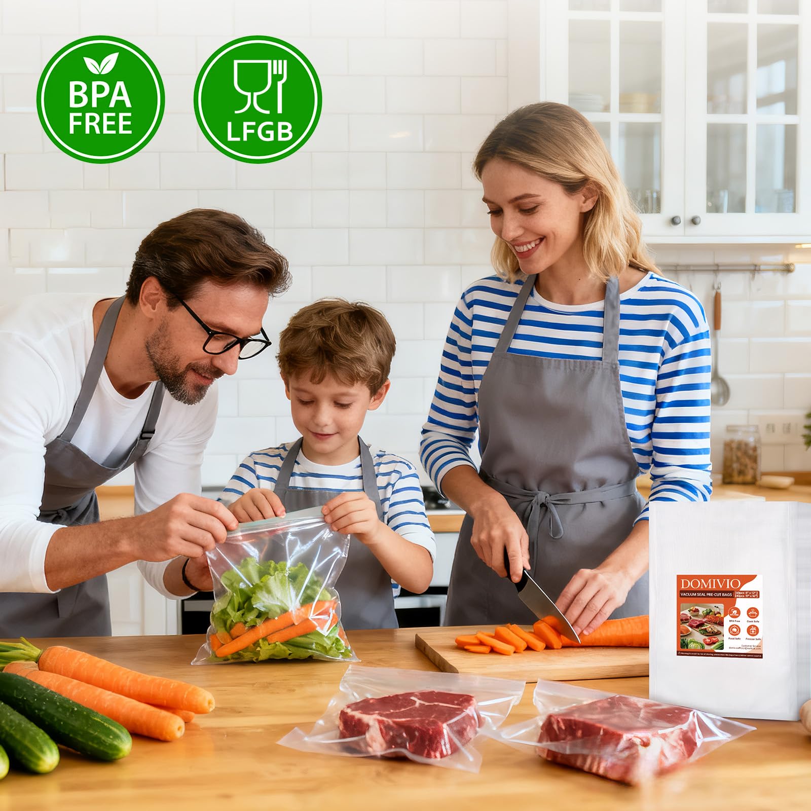 DOMIVIO Vacuum Sealer Bags, 100 Count Quart Size 8" x 12", Sac Sous Vide Alimentaire, Precut Food Sealer Bags, BPA Free, Heavy Duty, Freezer Bag for Food Storage, Commercial Grade
