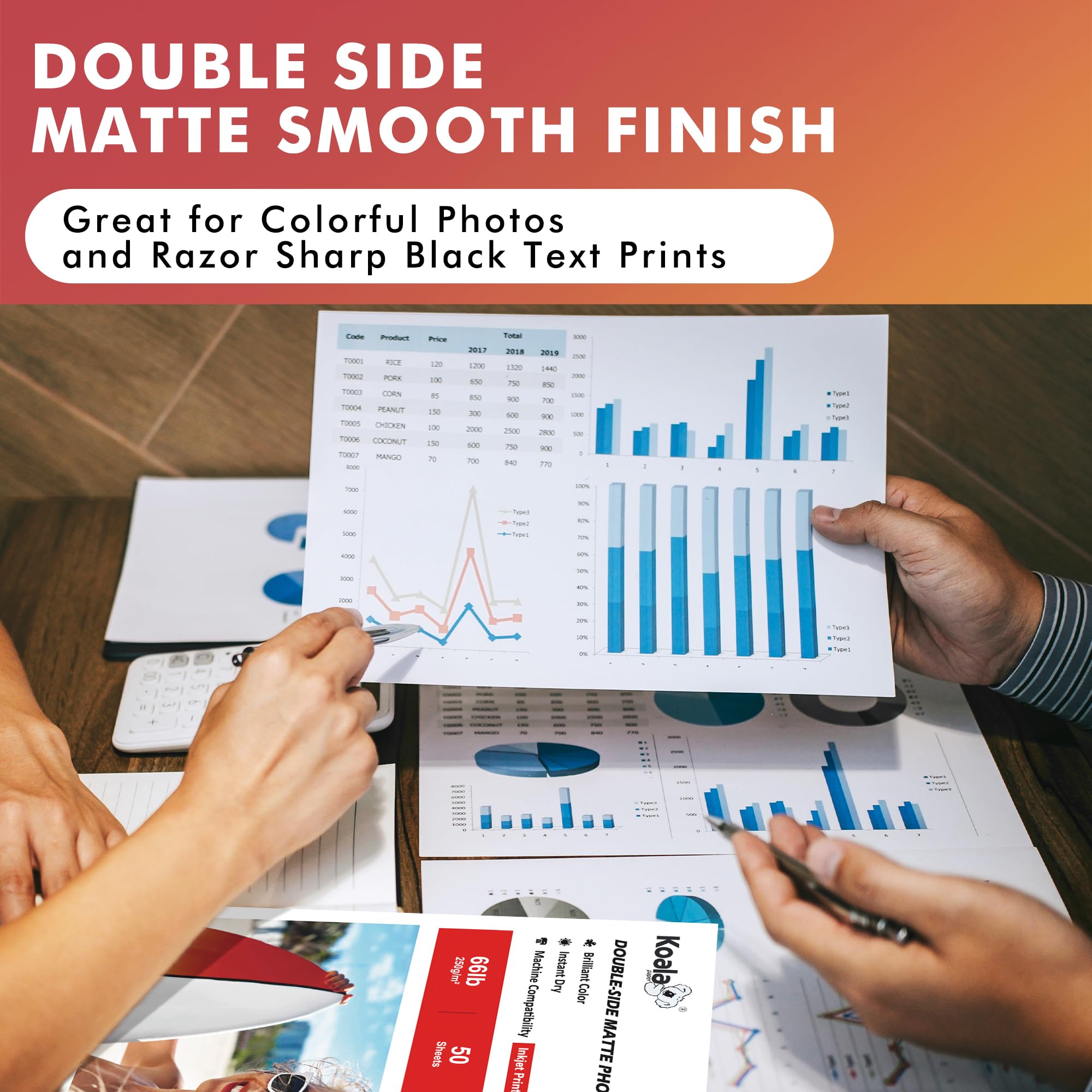 Koala Double Sided Matte Thick Photo Paper 8.5x11 Inches Heavyweight 50 Sheets 250gsm Compatible with Inkjet Printer and Dye Ink