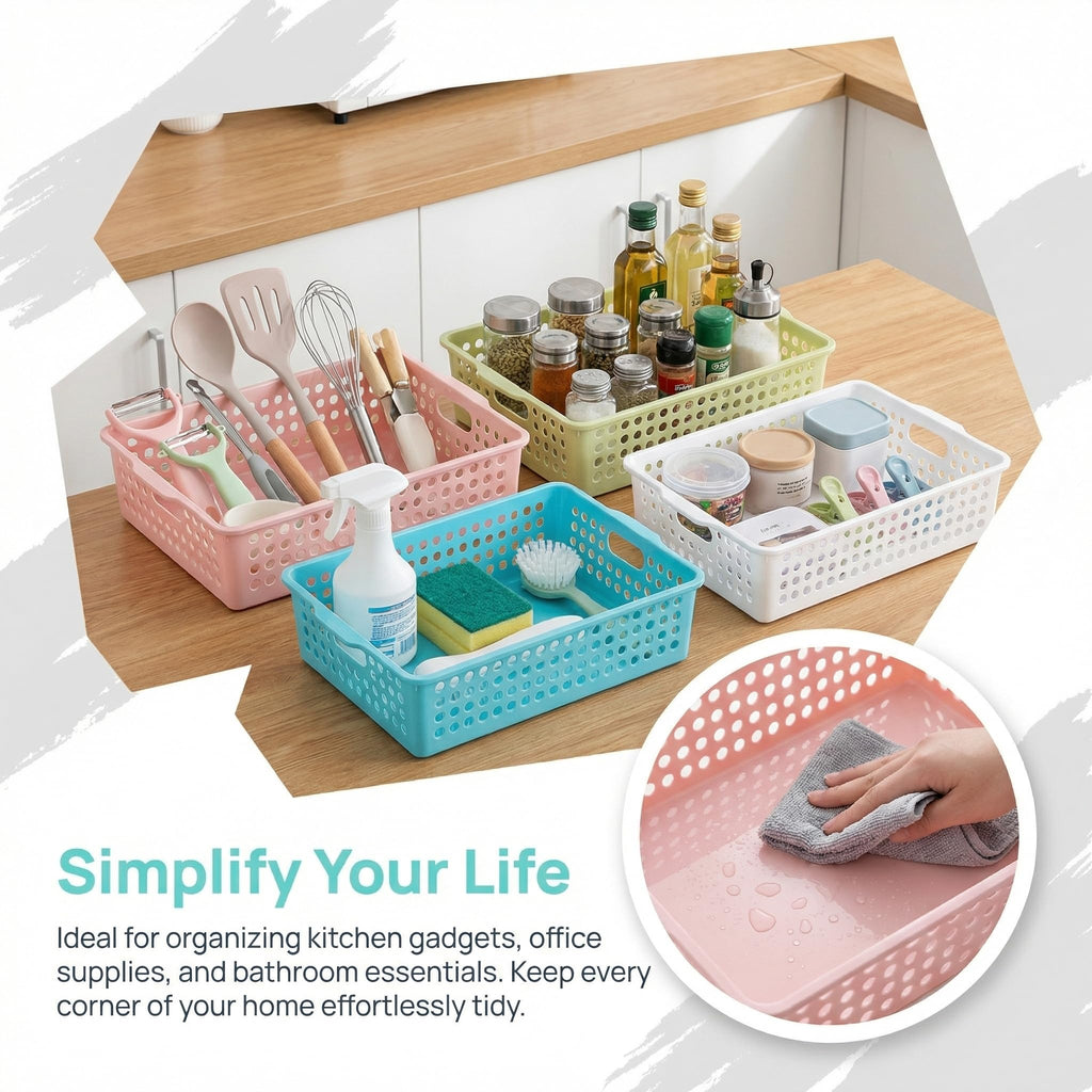 Lawei 8 Pack Paper Organizer Baskets - Plastic Oraganizer Baskets Colorful Plastic Bins with Handles, Classroom Office File Holders for Home Kitchen Office School