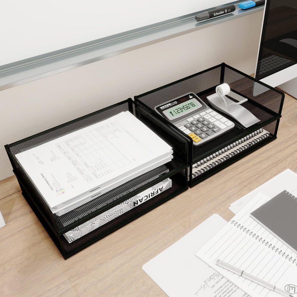 Natwind 4 Tier Stackable Paper Trays for Letter Documents, Desktop File Organizers for Office Supplies, Metal Mesh Desk Organizer，Office Organizer，Letter Trays for Home, Office, School，Black