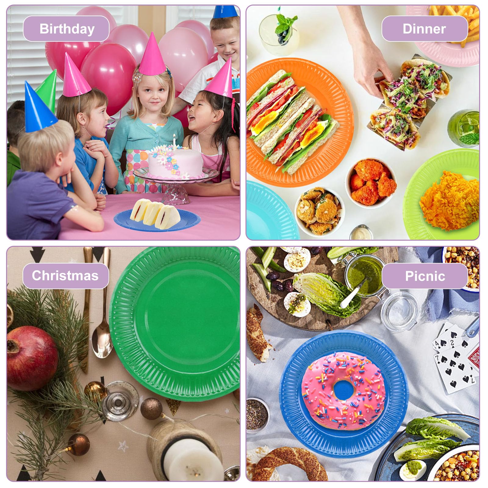 120 Pieces Colorful Paper Plates, Colorful Party Paper Plates, Round Paper Plates, Paper Tableware, Party Plates, Children's Birthday Party Supplies for Parties and Celebrations, BBQs (12 Colors)