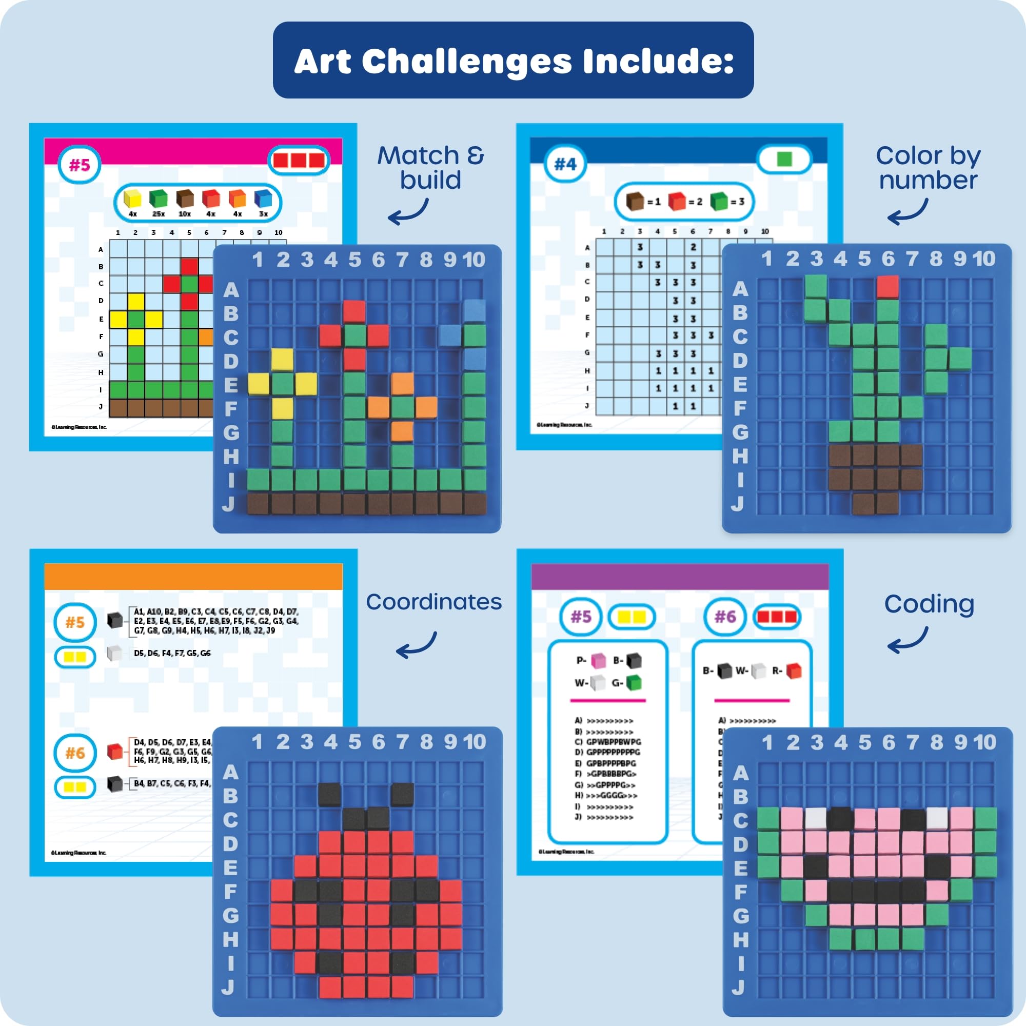 Learning Resources STEM Explorers Pixel Art Challenge - Math Puzzles, Pattern Blocks, Sensory Bin, Arts and Crafts, Math Manipulatives, Building Toys, Montessori