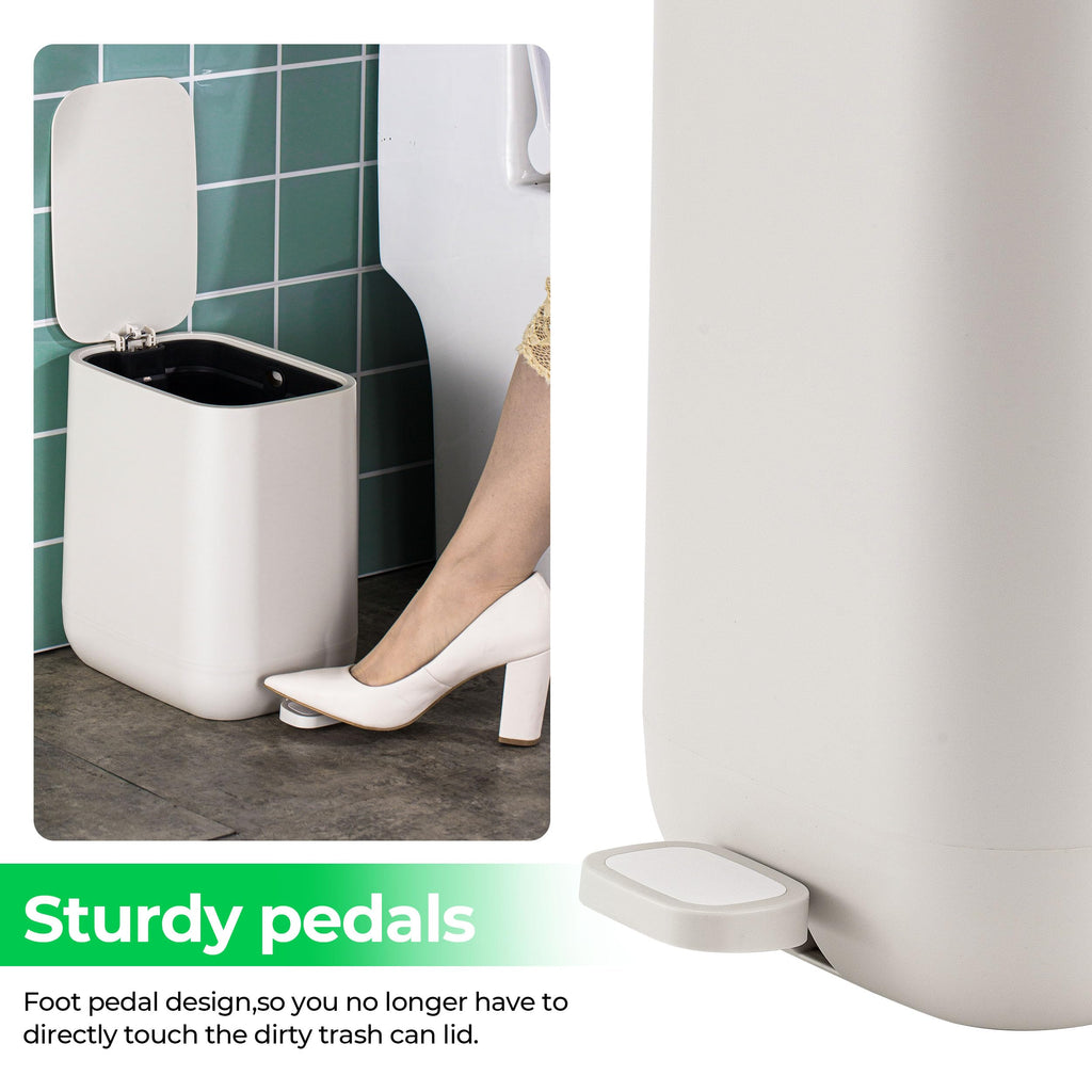 Veinvify 1.85 Gallons 7 Liters Slim Small Kitchen Trash Can with Lid Soft Close Dust Bin Step Pedal Garbage Waste Home Bathroom Office ABS Smooth Washable Poubelle Salle de Bain Beige