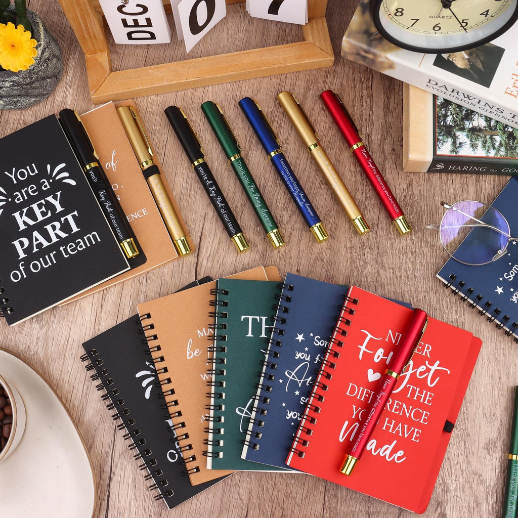 20 Pcs/10 Set Thank You Gifts Bulk Motivational Spiral Notebook and Inspirational Ballpoint Pen Employee Appreciation Journals Notepads Funny Ballpoint Pen Set for Office School Staff Coworker Teacher