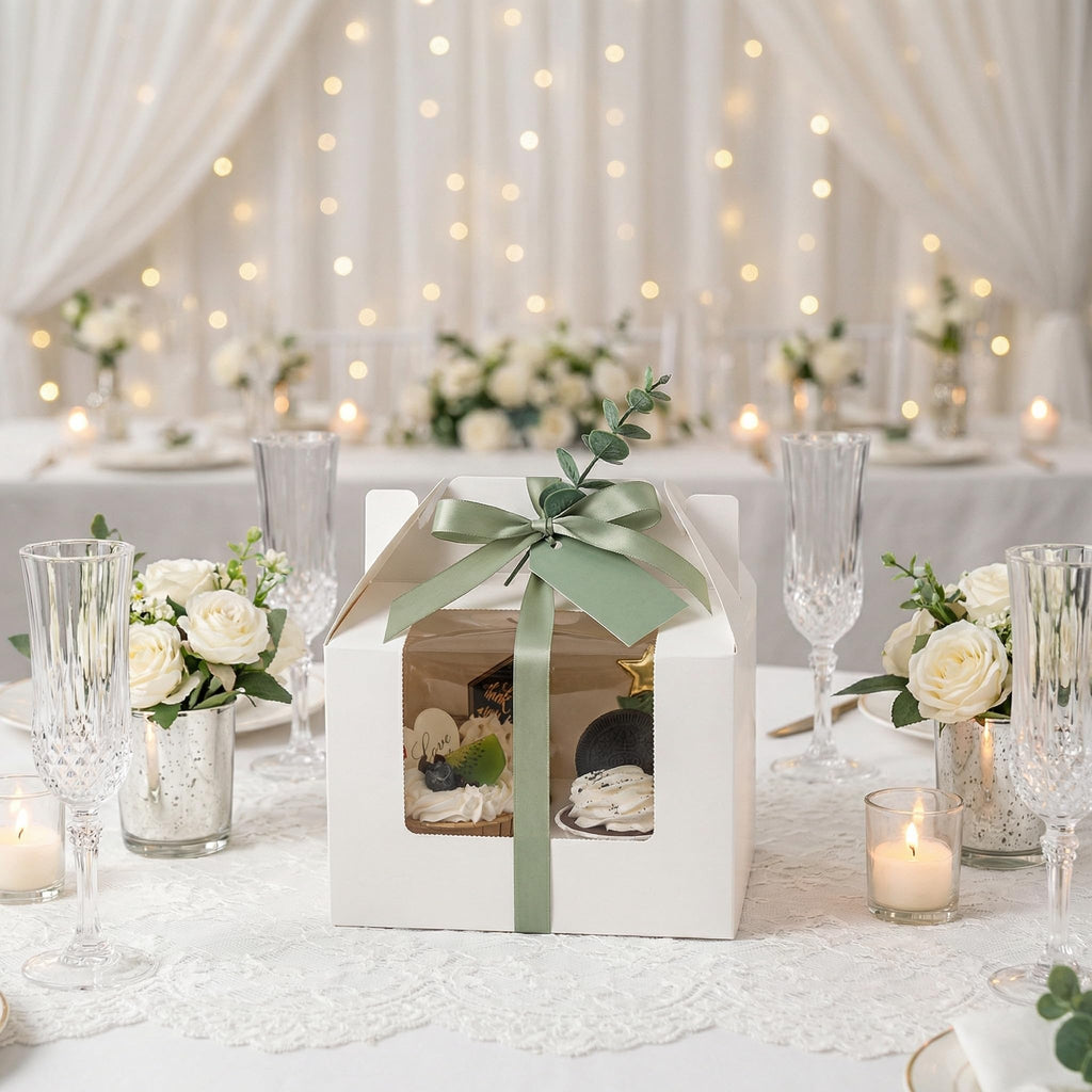 Jucoan 40 Pack Cupcake Containers, 4 Count White Kraft Paper Cupcake Boxes with Insert Window and Handle, Cupcake Holder Bakery Pastry Boxes, Gable Party Favor Treat Boxes for Wedding Birthday Party