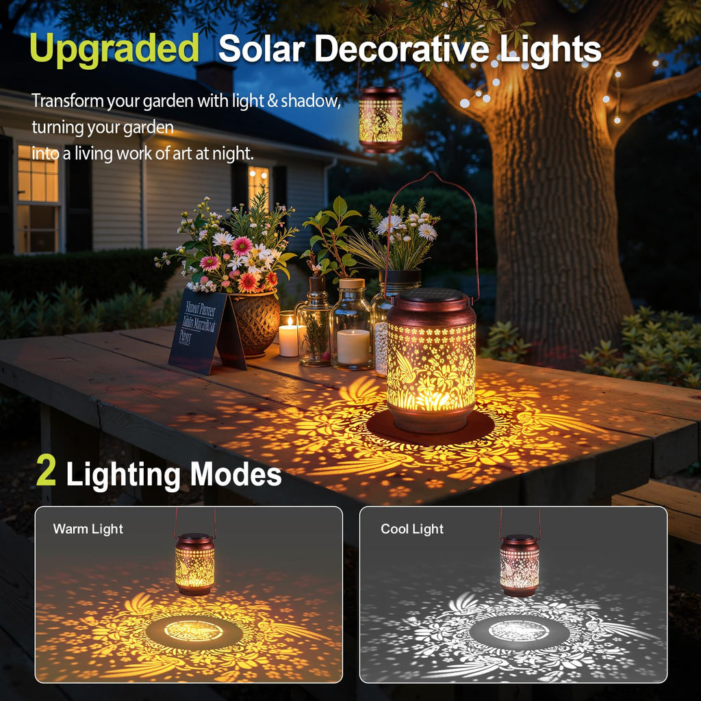 KOOPER Solar Lanterns Outdoor Waterproof Birthday Gifts for Women Mon Grandma, Brighter Hummingbird Hanging Solar Lantern Lights Outdoor, 2 Modes Metal Outdoor Decoration for Yard, Patio(1 Pack)