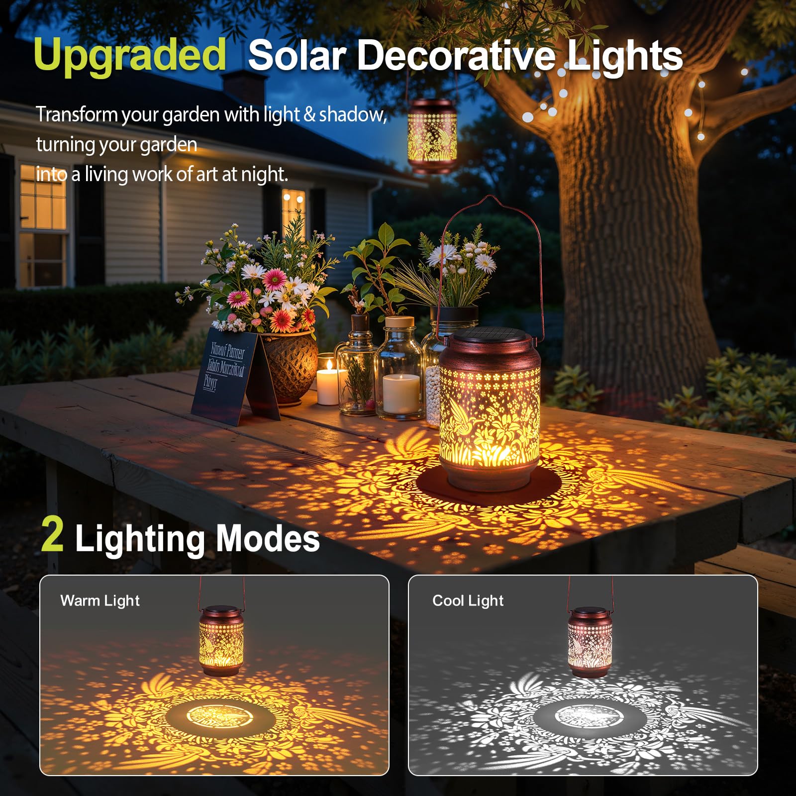 KOOPER Solar Lanterns Outdoor Waterproof Birthday Gifts for Women Mon Grandma, Brighter Hummingbird Hanging Solar Lantern Lights Outdoor, 2 Modes Metal Outdoor Decoration for Yard, Patio(1 Pack)