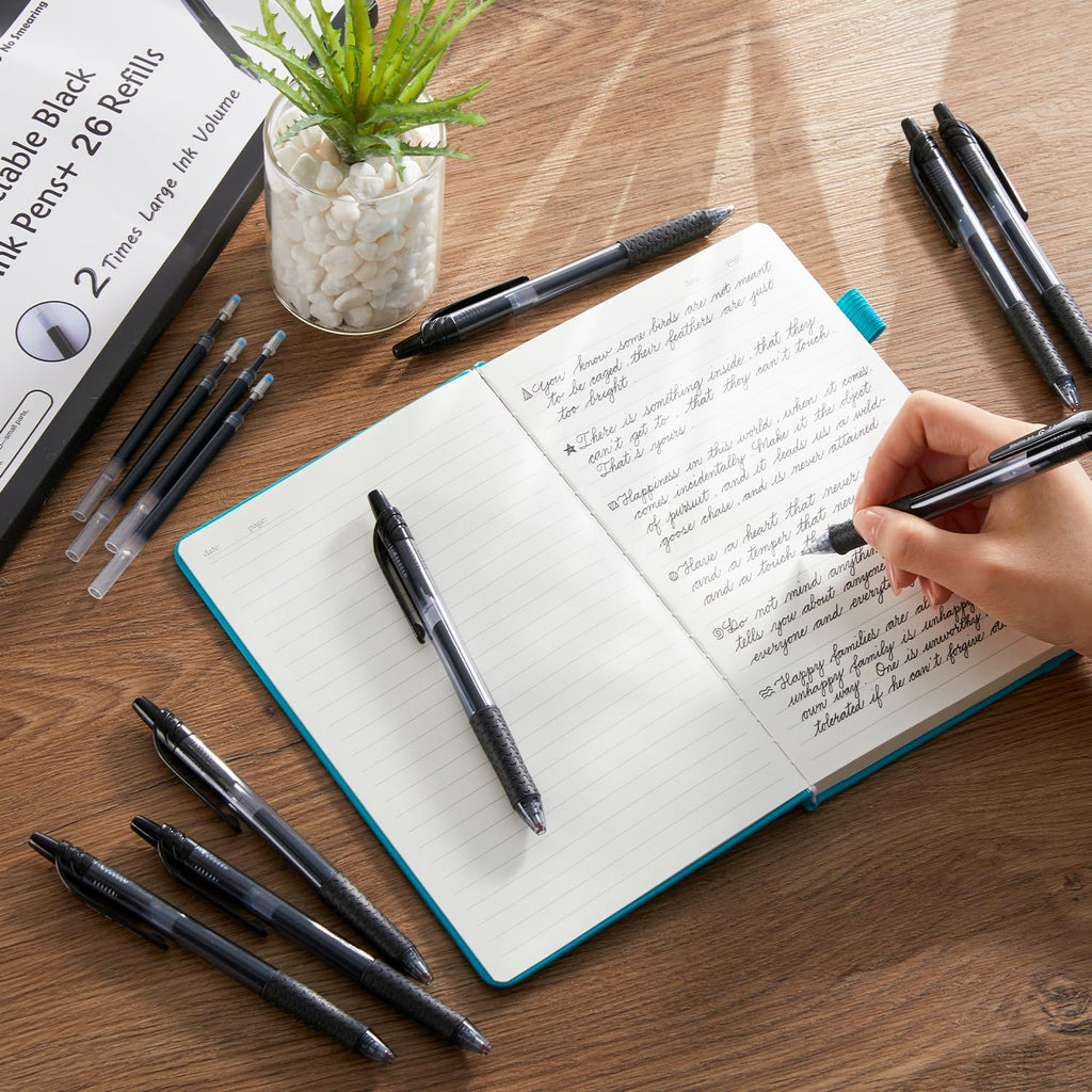 Lineon 46 Pack Black Gel Ink Pens (20 Gel Pens with 26 Refills) Medium Point Retractable Writing Smooth Writing with Comfortable Grip for Office School