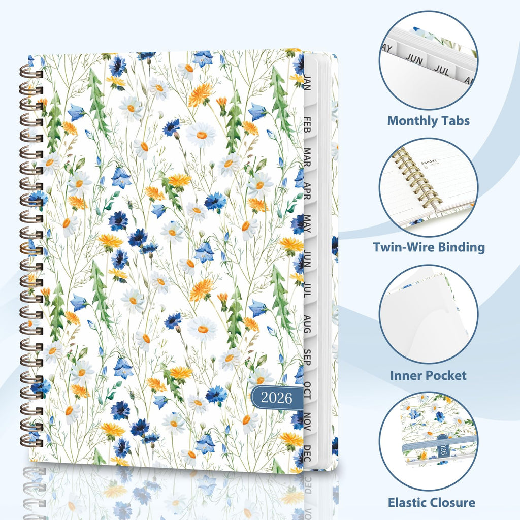 2026 Planner, Daily Agenda 2026 Appointment Book, Weekly and Monthly Calendar Planner Jan 2026 - Dec 2026, School Essentials & Office Supplies, Scattered Flowers