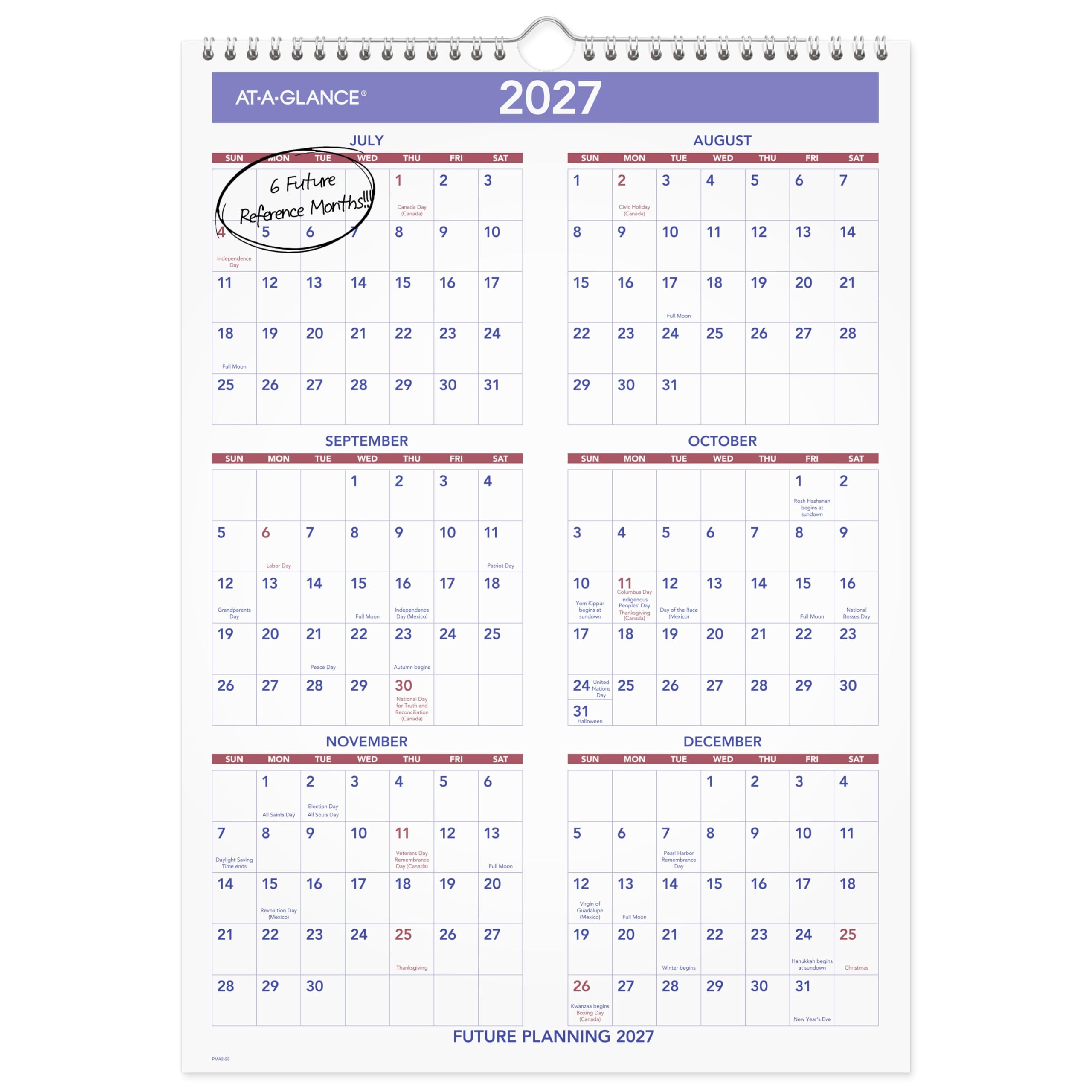 AT-A-GLANCE Wall Calendar 2026-2027 Planner, Academic 12-Month July-June, Monthly, 12" x 17", 12-Month, Ruled Daily Blocks (PMA228)
