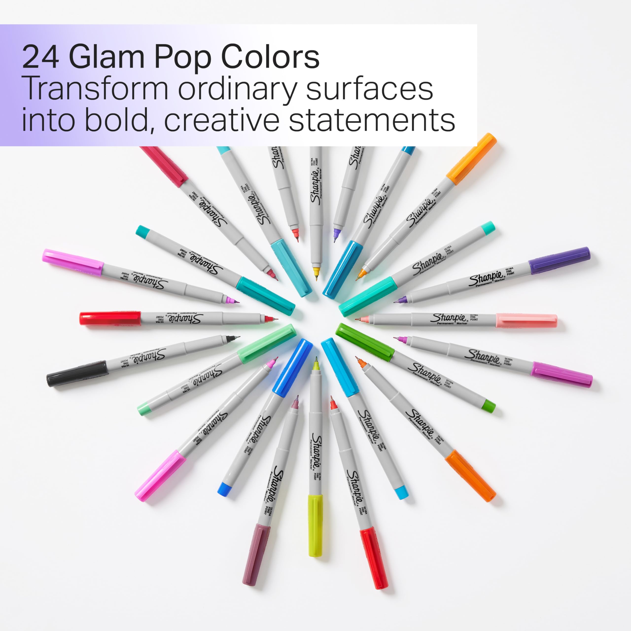 Sharpie Glam Pop Permanent Markers, Ultra Fine Point, Assorted Colours, 24 Count