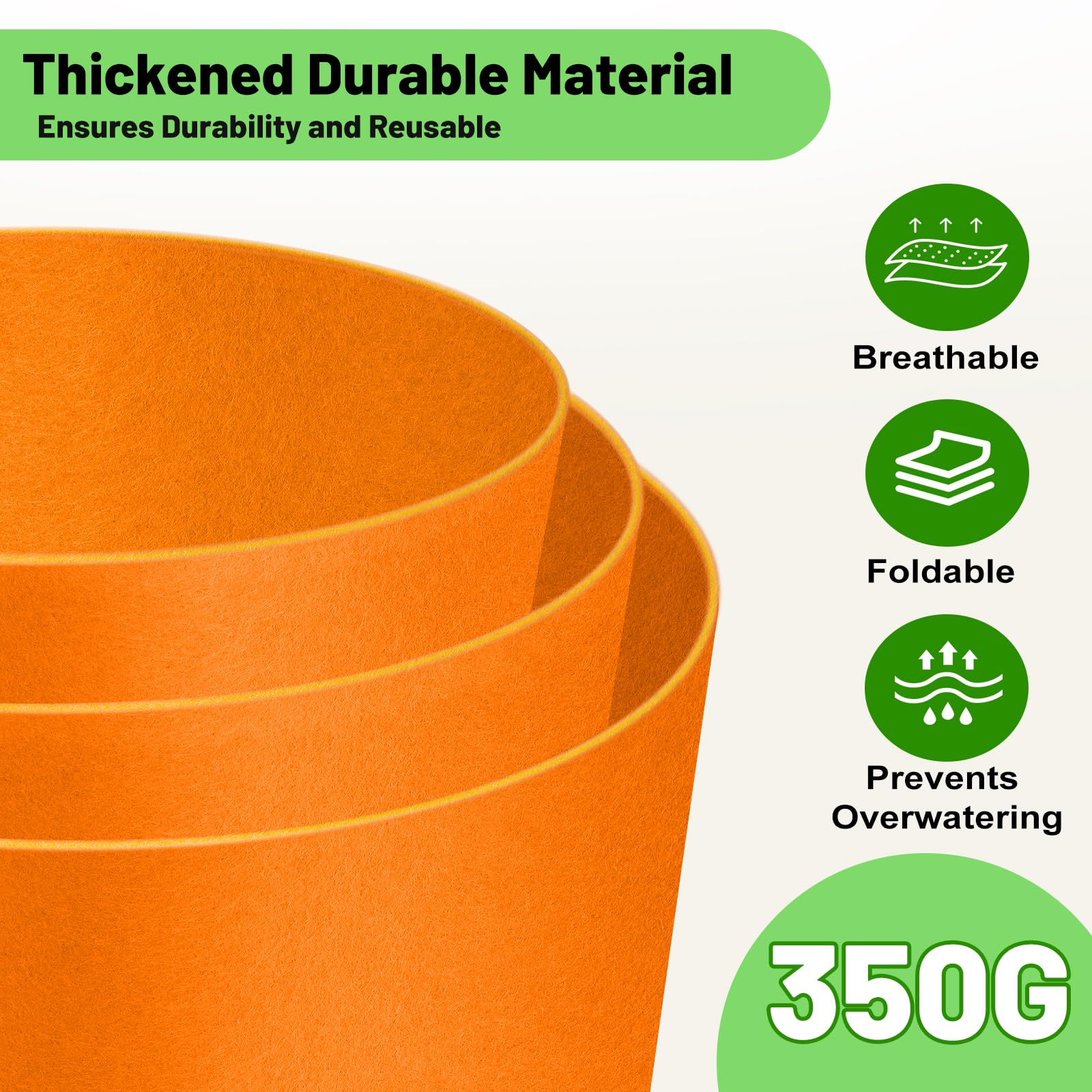 7 Gallon Fabric Grow Bags 5-Pack, 350G Heavy Duty Nonwoven Fabric Pots with Handles, Breathable Grow Planter for Vegetables Flowers Indoor Outdoor Gardening