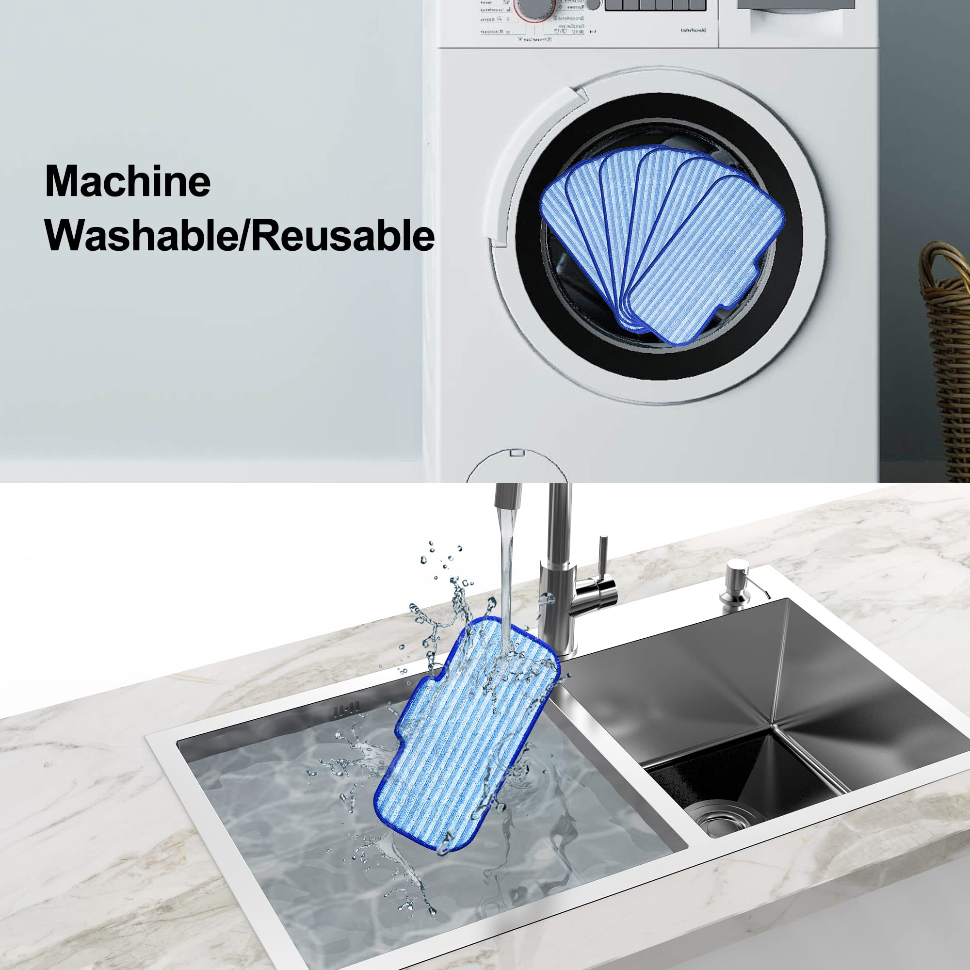 Newbealer 6 PCS Replacement Microfiber Pads for Steam Mops (NB603C NB602N) - Durable, Washable, and Reusable for Hardwood, Laminate, Tile, and Ceramic Flooring, Blue-White