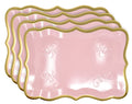10 Pink Rectangle Trays with Gold Rim Border for Elegant Dessert Table Serving Parties 9" X 13" Disposable Paper Cardboard Platters for Cupcake Display Wedding Baby Shower & Birthday Party Food Safe