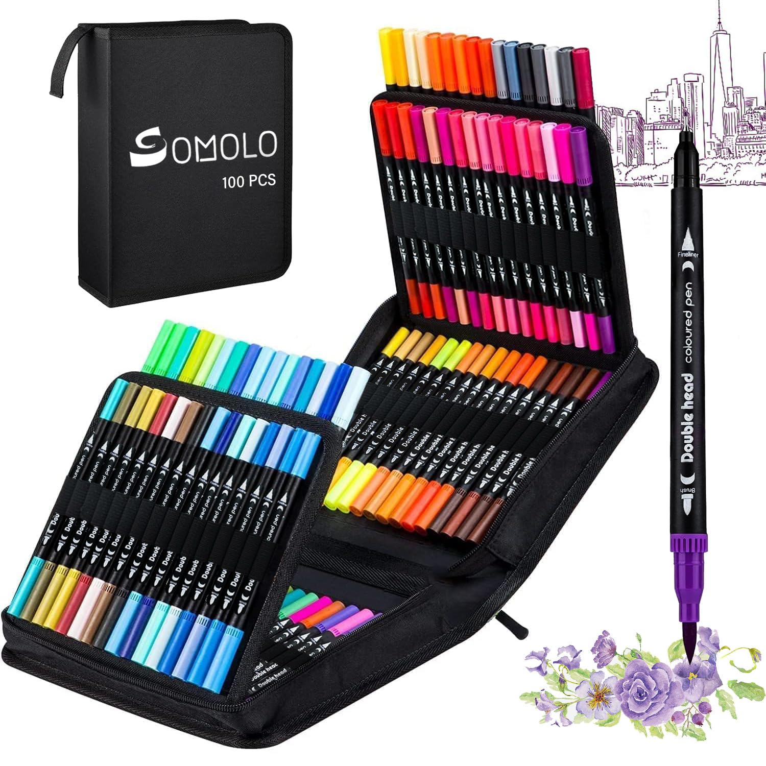 100 Colors colouring markers, Dual Tips Brush Markers for adult coloring books, fine tip markers and felt tip pens for Drawing, Beginner Lettering, Bullet Journal, Scrapbooking, Calligraphy, Craft