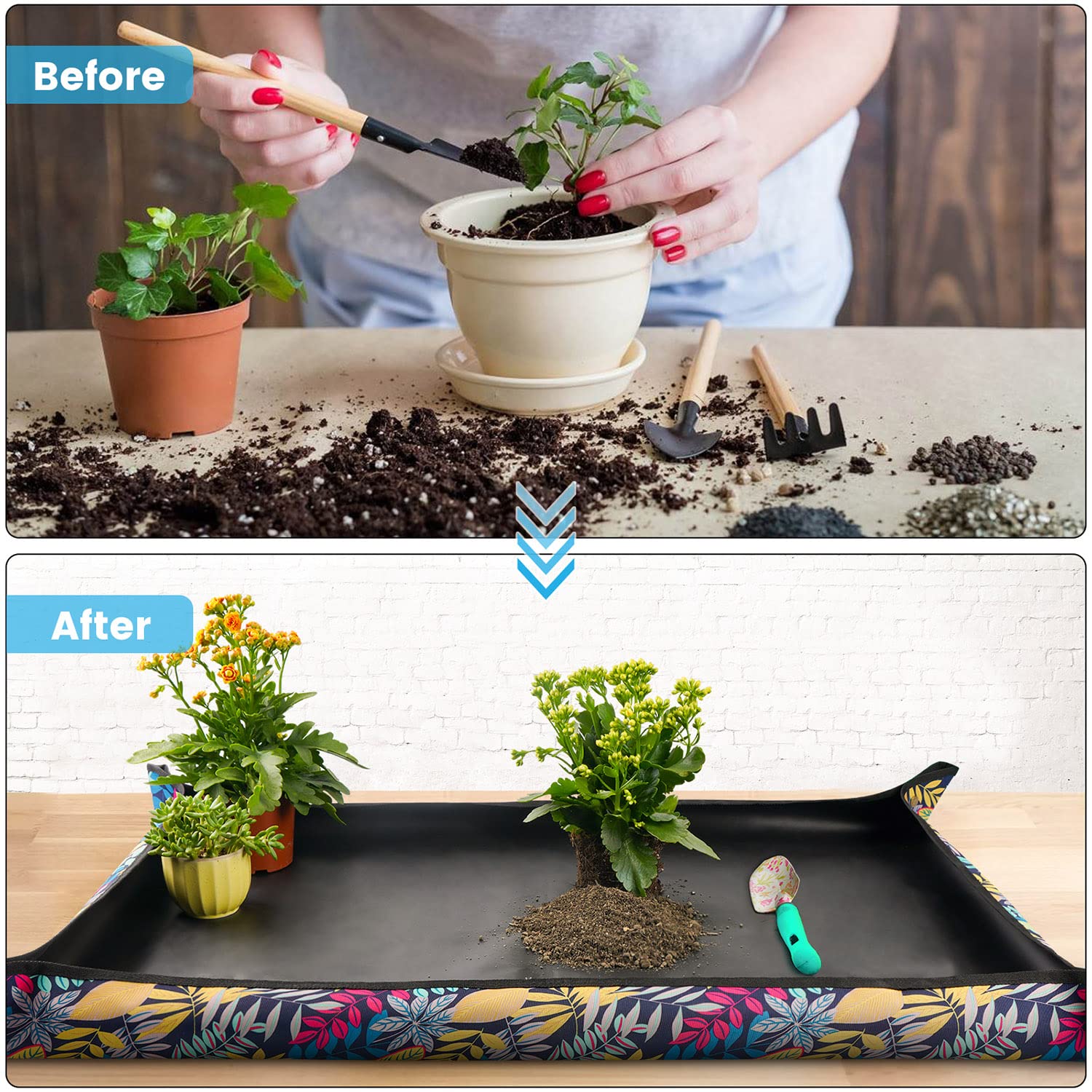 Extra Large Repotting Mat for Indoor Plants Transplanting and Dirt Control, Foldable Waterproof Succulent Potting Mat, Gardening Gifts for Plant Lovers (43.5"x29.5")