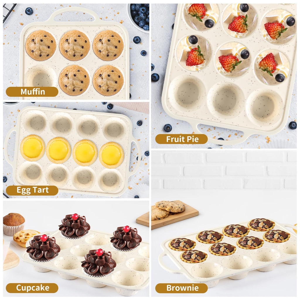 Silicone Muffin Tray(2-Pack) – Premium Heavy-Duty Silicone 12-Cup Muffin Pan for Baking, Non-Toxic,Nonstick & Easy Clean, Food Grade Cupcake Molds for Oven, Freezer & Dishwasher Safe