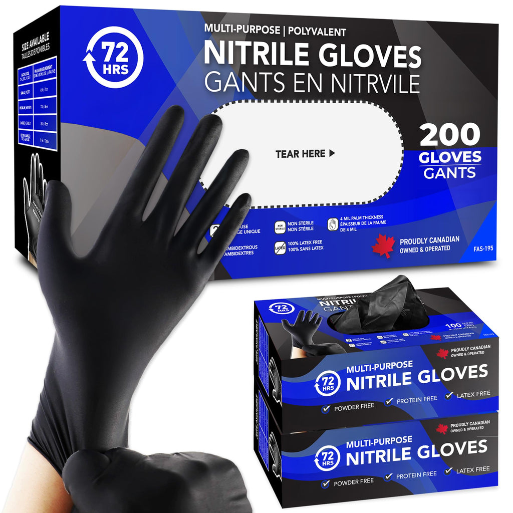 72HRS Black Nitrile Gloves - Disposable Gloves-4 Mil, Gant Noir, Gants Jetables, Black Gloves for Cooking & Cleaning
