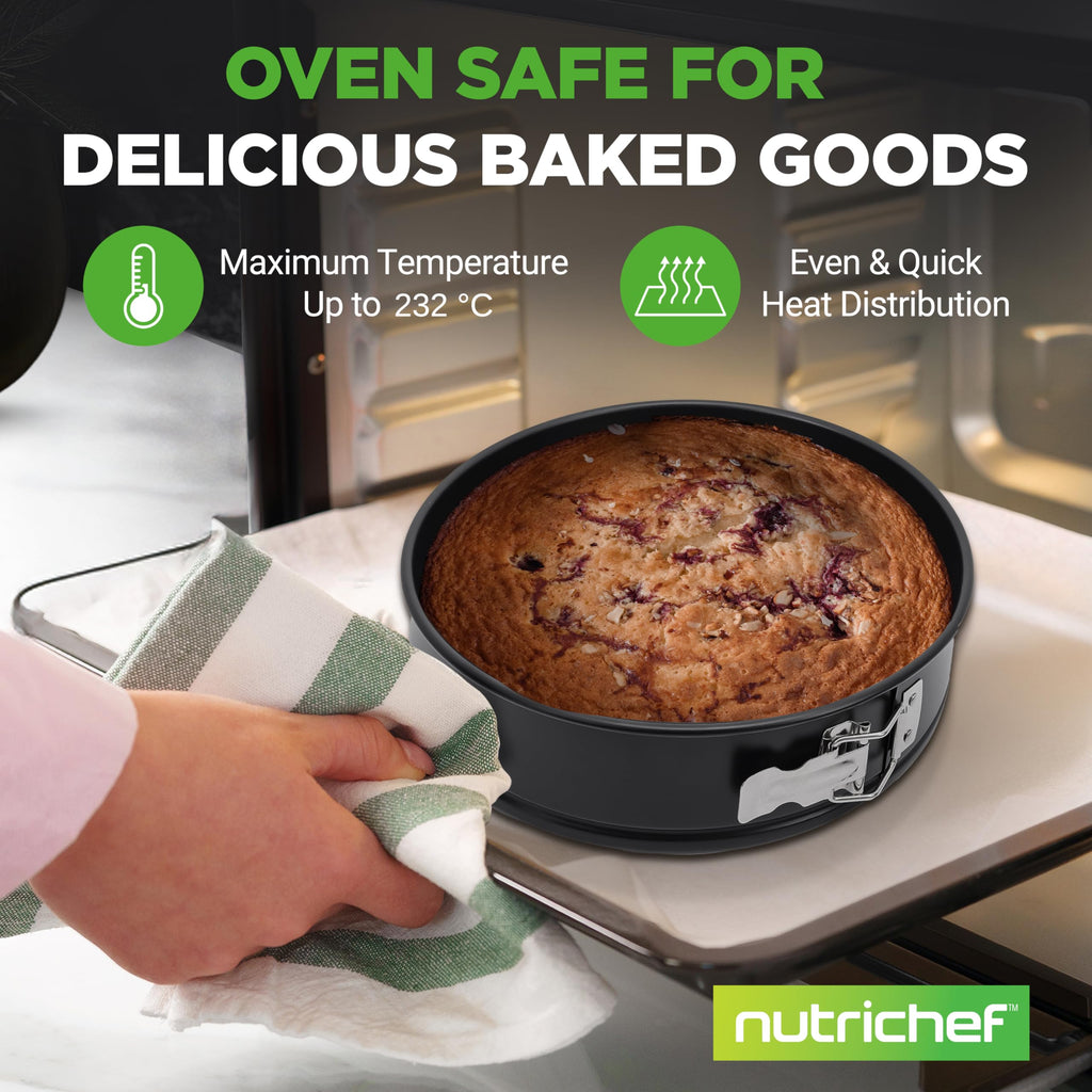 NutriChef Springform Pan - 9in Cake Pan, Durable Nonstick Steel Design, Easy to Clean & Removable Bottom, Great for Cake Molds, Cheesecake, Quiche and More