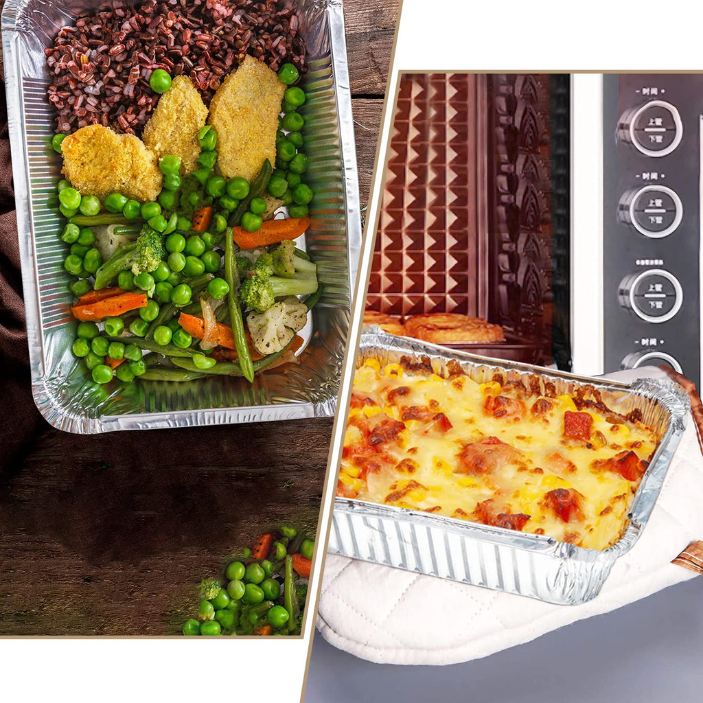 Aluminum Pans Disposable Food Containers with Lids - 50 Containers and 50 Lids - 2 LB Heavy Duty Tin Foil Pans for Cooking, Baking, Meal Prep, Takeout - 8.5"×6"×2" (50 Pack)
