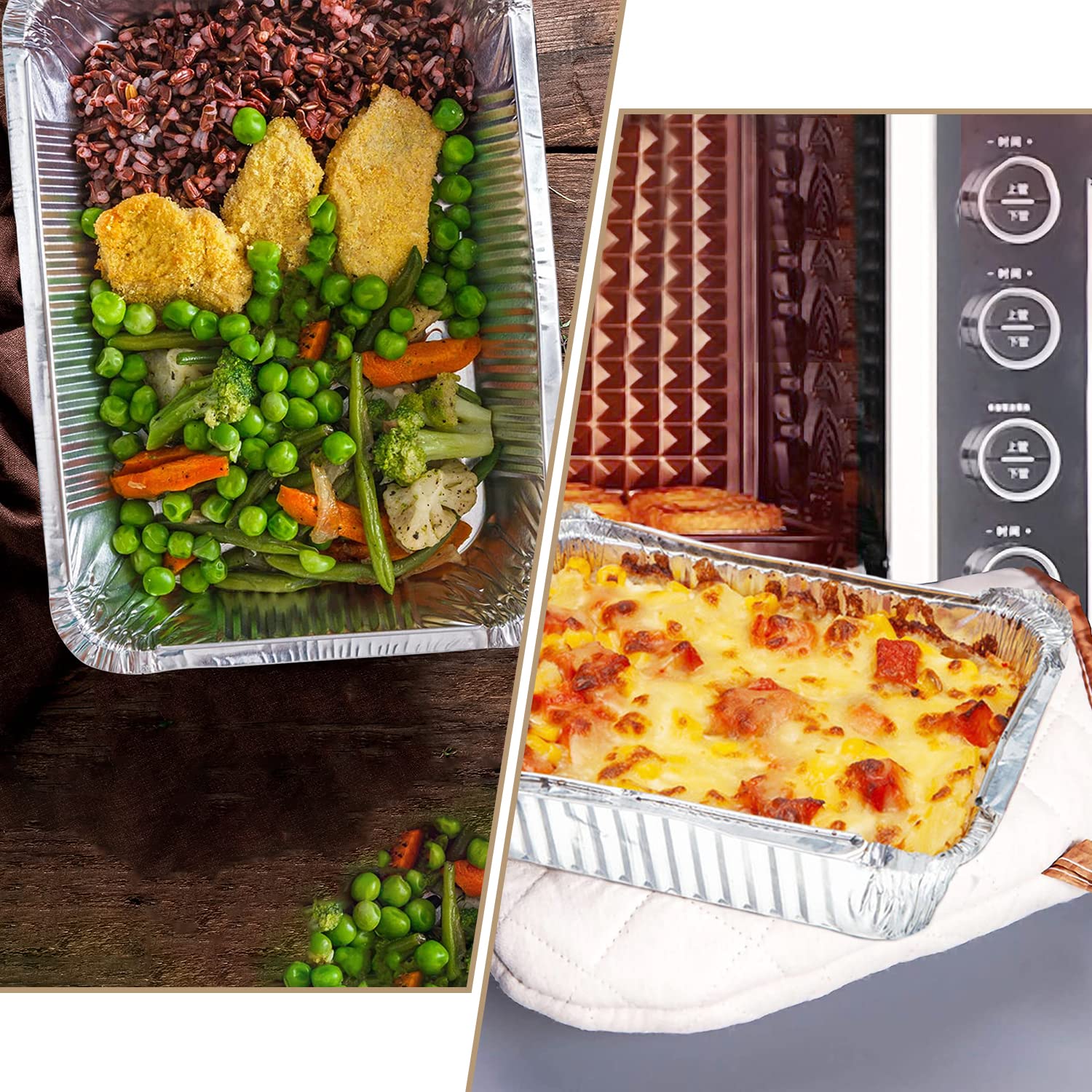 Aluminum Pans Disposable Food Containers with Lids - 50 Containers and 50 Lids - 2 LB Heavy Duty Tin Foil Pans for Cooking, Baking, Meal Prep, Takeout - 8.5"×6"×2" (50 Pack)