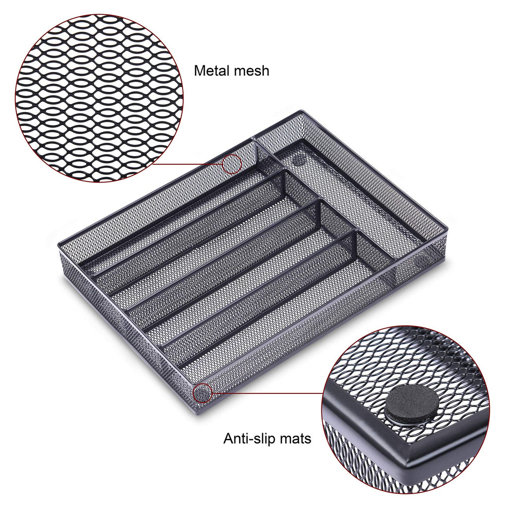 Office Drawer Organizer, 5 Compartments Desk Drawer Organizer Tray for Storage Office Supplies, Art Supplies, Stationery, Black