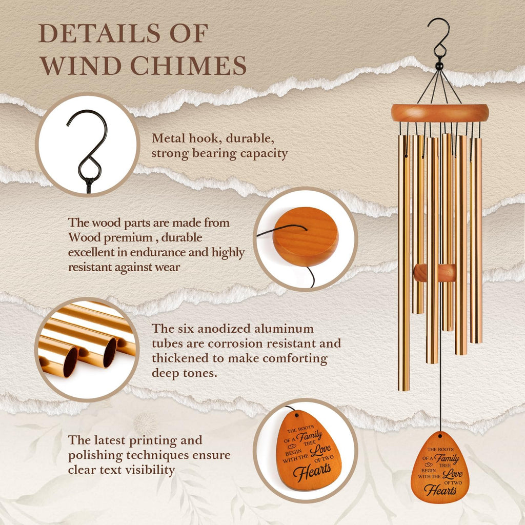Leebbsin 50th Anniversary Wedding Wind Chime - Romantic Golden for Couple, Parents, Wife, Husband, Friends - Keepsake Ideas