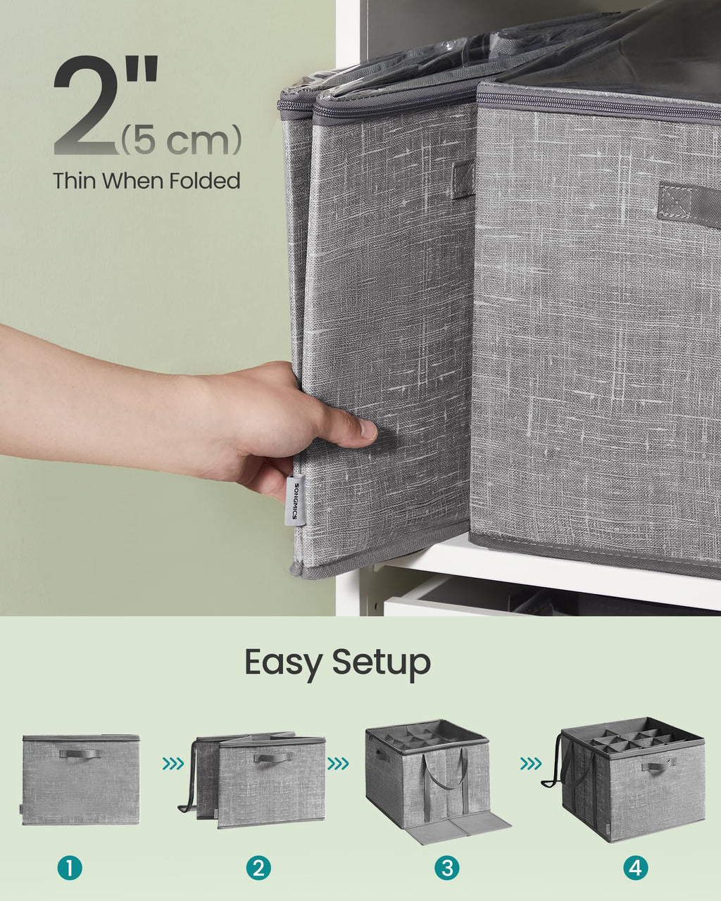 SONGMICS Set of 2 Shoe Organizers for Closet, Fits 16 Pairs Each, Shoe Storage Bins, Fabric Containers with Handles and Clear Cover, for Bedroom, Entryway, Closet, Cattail Gray ULSP602G01