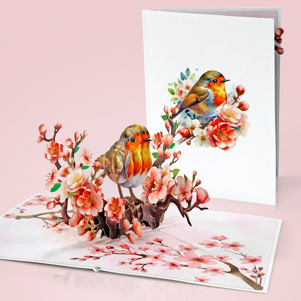 CUTPOPUP Mothers Day Pop Up Card for Mom, 3D Robin Bird Cherry Blossom Greeting Card, Birthday Card for Mom, Grandma, Wife, Floral Card for Women