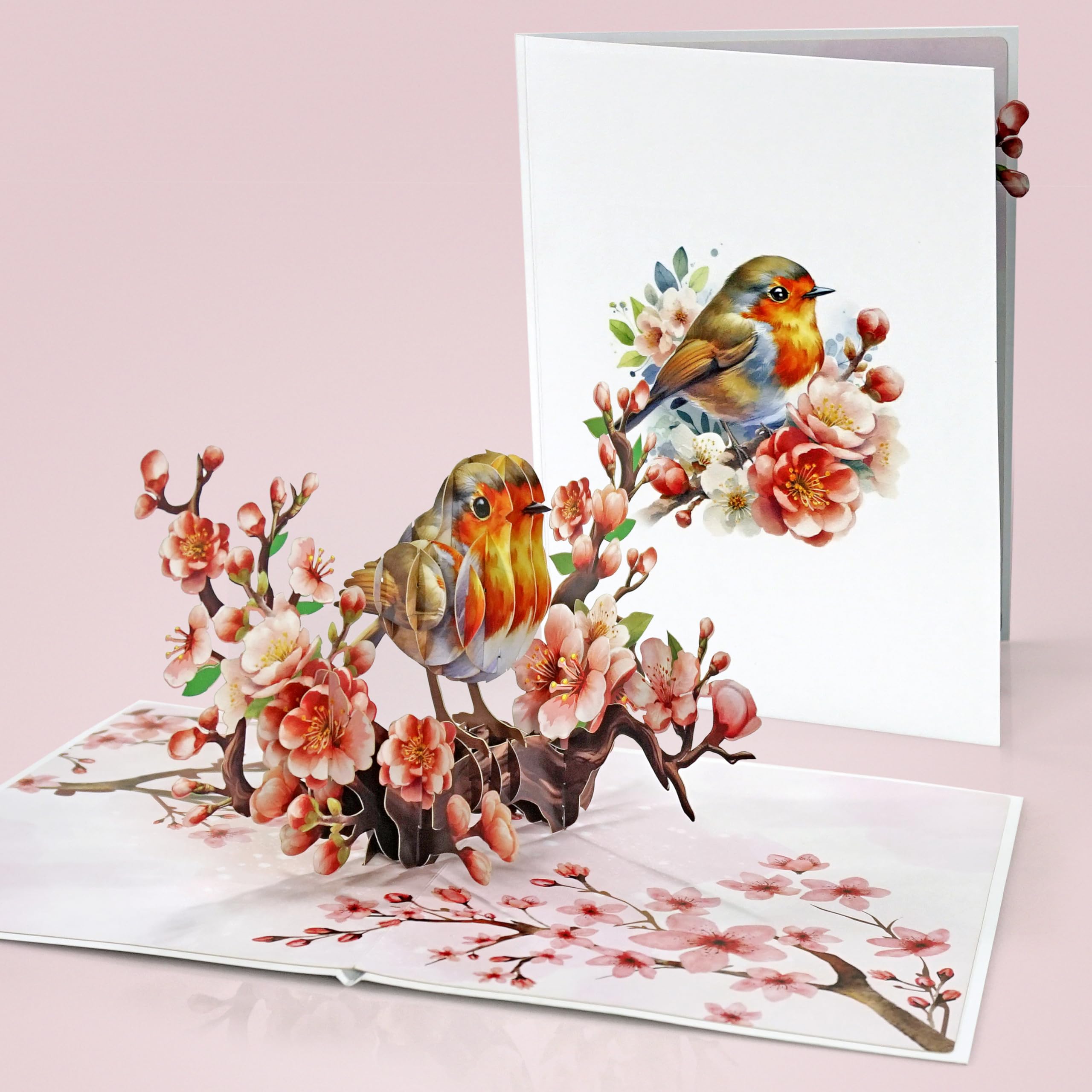 CUTPOPUP Mothers Day Pop Up Card for Mom, 3D Robin Bird Cherry Blossom Greeting Card, Birthday Card for Mom, Grandma, Wife, Floral Card for Women