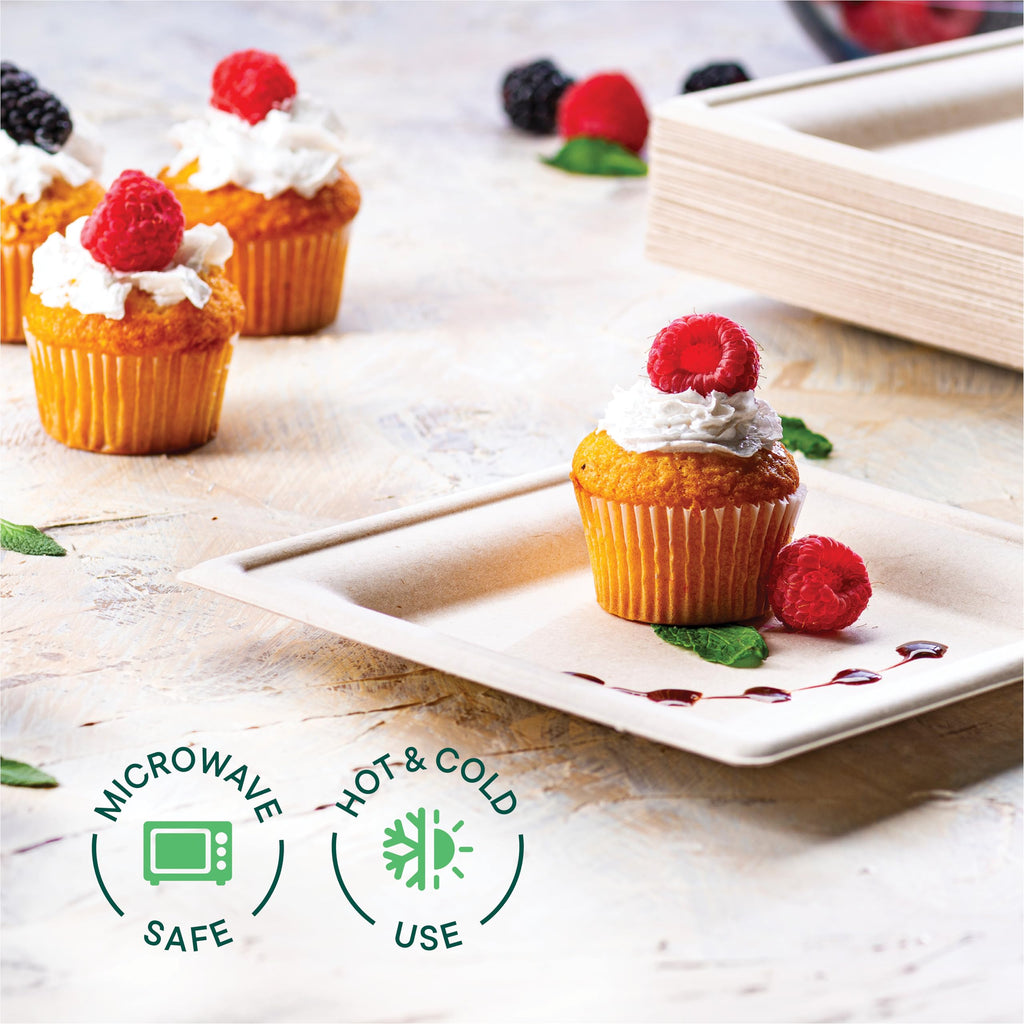 100% Compostable Square Paper Plates [6" x 6", Pack of 50] Elegant Premium Disposable Plates, Natural Unbleached Bagasse, Eco-Friendly, Made from Sugarcane Fibers, 6" Biodegradable Plate