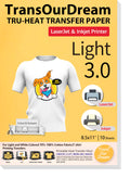 TransOurDream Iron on Heat Transfer Paper for Light T Shirts (10 Sheets 8.5x11", 3.0) Printable HTV Heat Transfer Vinyl for Inkjet & Laserjet Printer Iron On transfers for T Shirts (TRANS-L3-1-10)