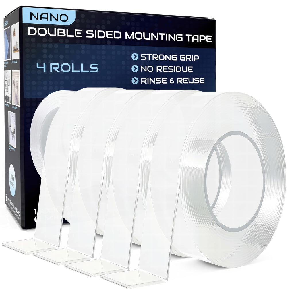 Lockport Double Sided Tape Heavy Duty – 4 Pack - 1 inch x 10 Ft,Nano Double Sided Adhesive Mounting Tape,Washable Clear Gel Wall Sticky Strips, Traceless for Wood, Tile, Plastic,Metal Surfaces