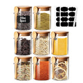 Spice Jars with Label 7oz Glass Storage Containers with Lids and Spoon Small Glass Jars for Overnight Oats Cereal Containers Storage Meal Prep Jars for Sugar Yogurt Chia Pudding Salt Candy 8pcs