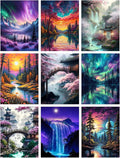 9 Pack Diamond Painting Kits for Adults, 5D Landscape Diamond Art Painting Kits for Adults Beginner, Adult Diamond Art, DIY Aurora Full Drill Diamond Dots for Home Wall Decor 12X16 Inch