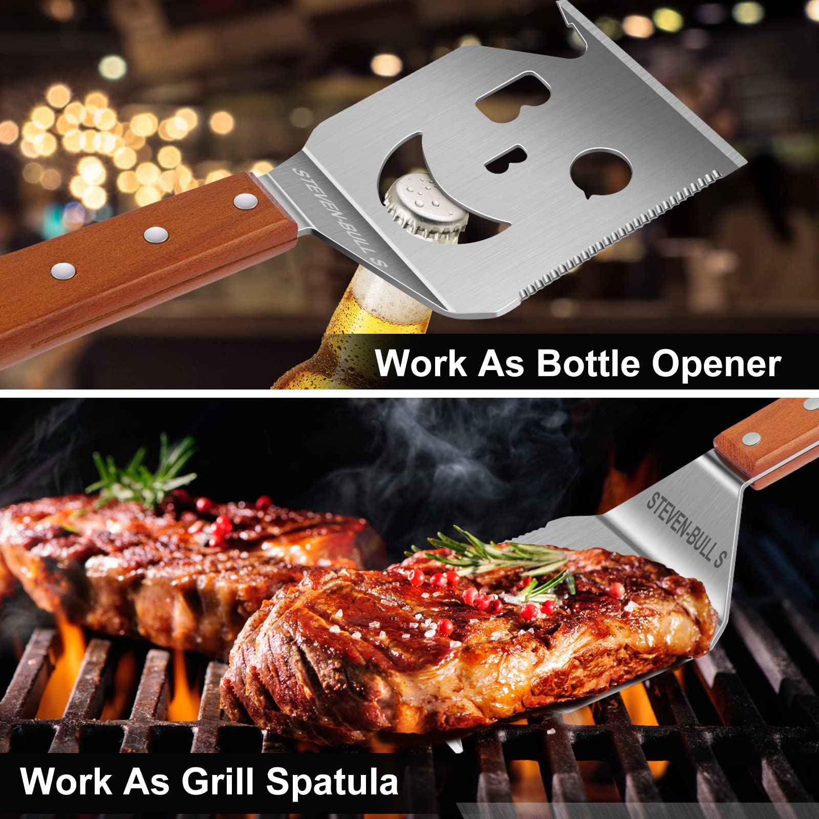 BBQ Accessories for Grill, 7 in 1 Grill Spatula with Fork,17 Inch Barbecue Tools, Dad Gifts, Gifts for Men, Dad, Husband