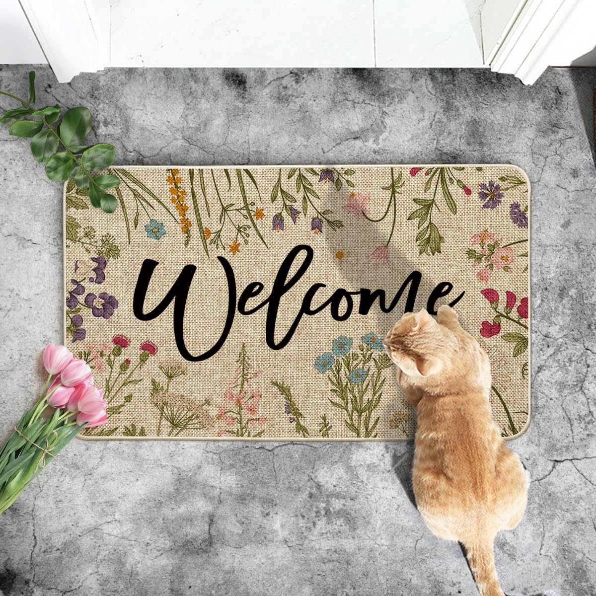 Artoid Mode Wild Flowers Welcome Summer Doormat, Spring Home Decor Low-Profile Switch Rug Door Mat Floor Mat for Indoor Outdoor 17x29 Inch